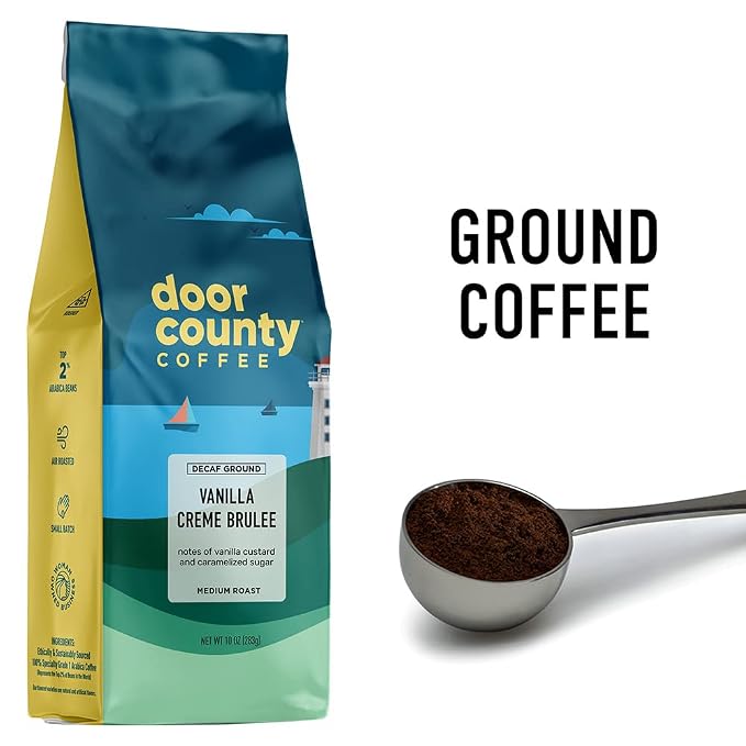 Door County Vanilla Creme Brulee DECAF - Flavored Ground Coffee - Medium Roast - 10oz Bag – 100% Arabica