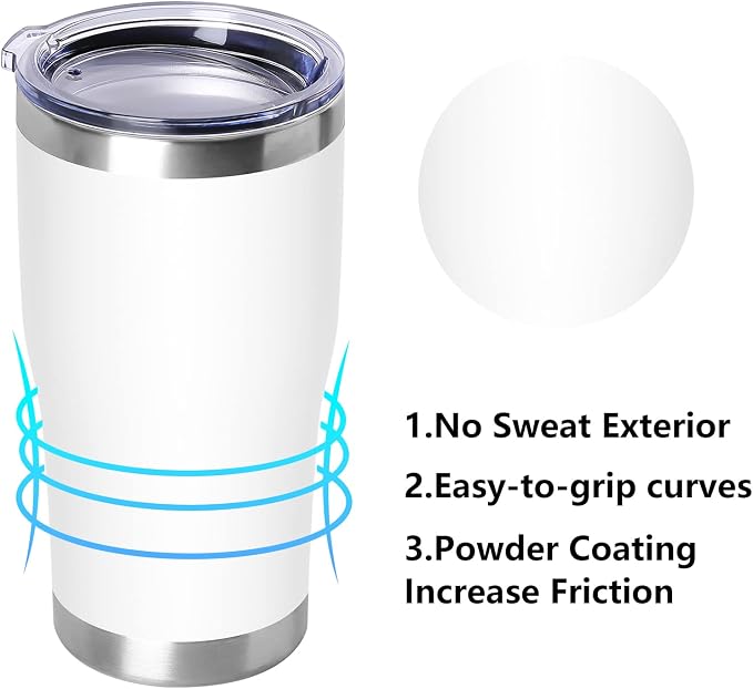 DOMICARE 20oz Tumbler with Lid Stainless Steel Tumblers Bulk, Double Wall Vacuum Insulated Coffee Travel Mug Powder Coated Tumbler, 1 Count (Pack of 1) White