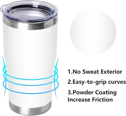 DOMICARE 20oz Tumbler with Lid Stainless Steel Tumblers Bulk, Double Wall Vacuum Insulated Coffee Travel Mug Powder Coated Tumbler, 1 Count (Pack of 1) White