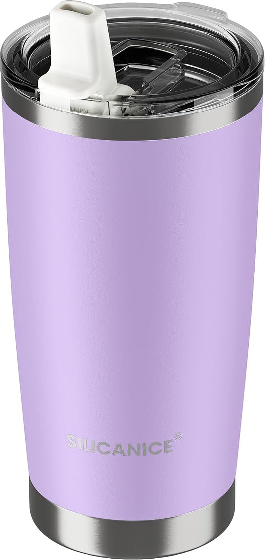 20oz Hygienic Insulated Tumbler — 100% Leakproof Lid with Removable Spout & Straw, Reinforced Vacuum-Protection Base, Cup Holder Friendly, for Iced Coffee, Smoothie/Water on the Go - Lilac