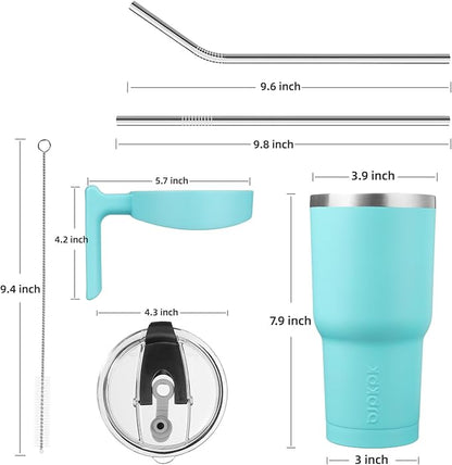 BJPKPK Tumbler With Handle 30 oz Stainless Steel Tumbler With Lid And Straw Insulated Coffee Cups,Turquoise