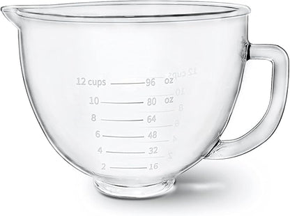 Glass Mixer Bowl For Kitchenaid Tilt-Head Stand Mixers 4.5-5 Quart, 5 qt Mixing Bowl Replacement For Kitchen aid With Measurement Markings,Handle