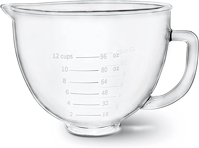 Glass Bowl Compatible With KITCHENAID Stand Mixer,5QT,With Red Lid Compatible with Artisan 5KSM125, 5KSM150, 5KSM175, 5KSM7580, KSM150, RRK150 and More Models for Simple Attachment
