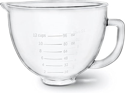 Glass Bowl Compatible With KITCHENAID Stand Mixer,5QT,With Red Lid Compatible with Artisan 5KSM125, 5KSM150, 5KSM175, 5KSM7580, KSM150, RRK150 and More Models for Simple Attachment
