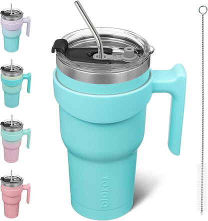 BJPKPK Tumbler With Handle 30 oz Stainless Steel Tumbler With Lid And Straw Insulated Coffee Cups,Turquoise