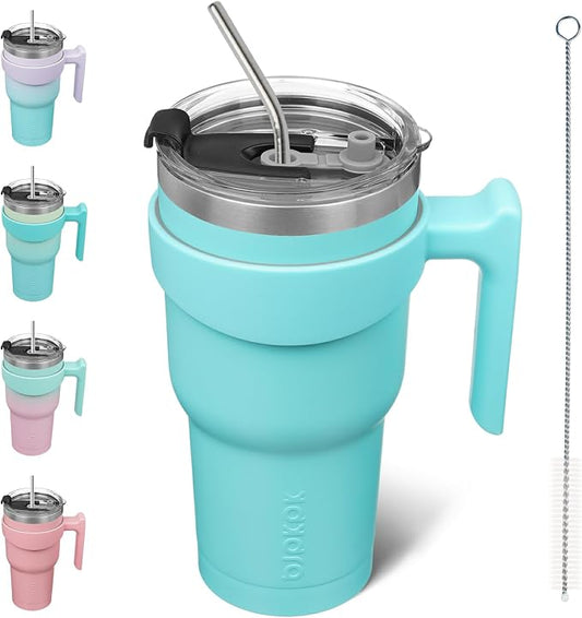 BJPKPK Tumbler With Handle 30 oz Stainless Steel Tumbler With Lid And Straw Insulated Coffee Cups,Turquoise