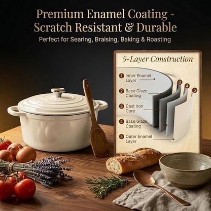 QuliMetal Enameled Cast Iron Cookware Set, 4-Piece Pots and Pans Set with Lids, 10.25" Skillet, 2QT Saucepan, 2.8QT & 4.8QT Dutch Ovens, Oven Safe to 500°F, All Stovetops Compatible - Cream White