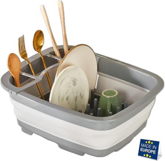 Hakan Collapsible Dish Drying Rack | Foldable Dish Drainer | Space Saving Kitchen Storage Tray Multipurpose Tub with Drain, 9L