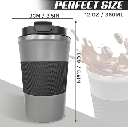 SPLMIFA Vacuum-Insulated Stainless Steel Travel Coffee Mug, Leak-Proof Reusable Coffee Cup with Lid-Keeps Drinks Hot & Cold for Hours, Durable Double Wall Tumbler for Men & Women (3rd-Grey, 12OZ)