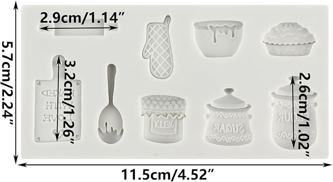 Miniature Home Baking Silicone Molds Rolling Pin Oven Glove Cake Bowl Wooden Spoon Chocolate Fondant Mold for Cake Decoration Cupcake Topper Candy Sugar Craft Polymer Clay Gum Paste