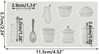 Miniature Home Baking Silicone Molds Rolling Pin Oven Glove Cake Bowl Wooden Spoon Chocolate Fondant Mold for Cake Decoration Cupcake Topper Candy Sugar Craft Polymer Clay Gum Paste