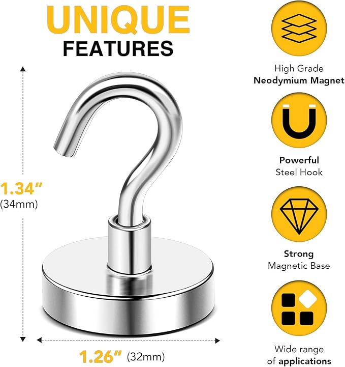 DIYMAG Magnetic Hooks, 120lbs+ Magnet Hook 2026 Cruise Cabin Ship Essentials Heavy Duty Strong Magnets Refrigerator Fridge Hanging for Classroom Beach Vacation Kitchen Grills Home 20 Pack (Silver)