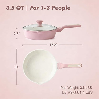 SENSARTE Nonstick Ceramic Skillet with Lid 10-inch, 3.5QT Non Toxic Deep Frying Pan, Saute Pan with Lid, Stay-cool Handle, Healthy Cooking Pot, Induction Compatible, Pink