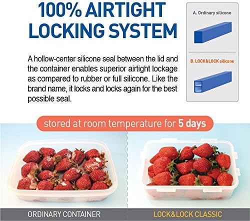LOCK & LOCK Airtight Rectangular Food Storage Container with Drain Tray 131.87-oz / 16.48-Cup