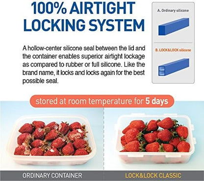 LOCK & LOCK Airtight Rectangular Food Storage Container with Drain Tray 131.87-oz / 16.48-Cup
