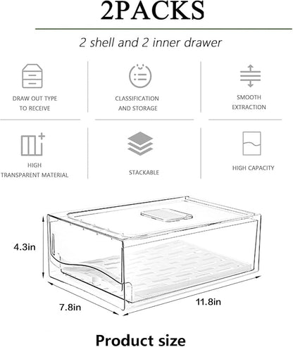 2 Pack Large Capacity Refrigerator Organizer and Storage, Fruit Storage Containers,Stackable Fridge Storage Containers for Drinks, Meat,Vegetable,Produce,Kitchen, Barbecue Shop, Restaurant, BPA-Free