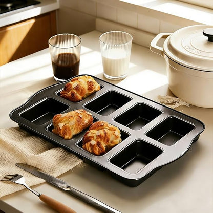 Non-Stick Mini Loaf Pans, 2 PCS 8-Cavity Carbon Steel Small Bread Pans Mini Banana Bread Pan for Baking Cheesecake Muffins Cornbread Small Meatloaf Pound Cake