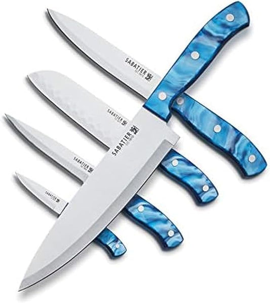 Sabatier 6- Piece Triple Rivet Stainless Steel Kitchen Knife Set, Razor-Sharp Kitchen Knife to Cut Fruit, Vegetables and more, High-Carbon Stainless Steel, Blue Acrylic Handles