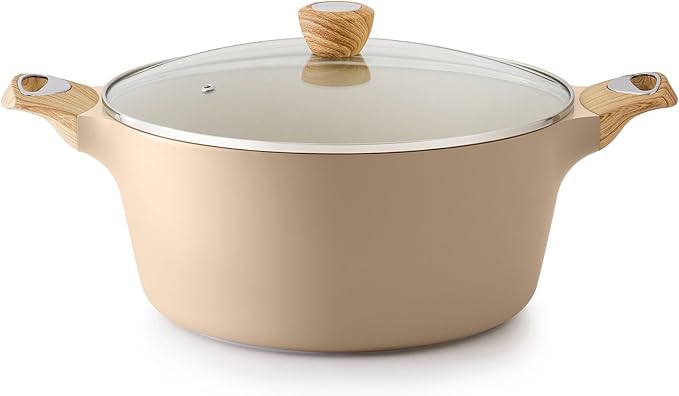 SENSARTE Ceramic Nonstick Stock Pot with Lid, 2.6/4.5/6.6/8.5/11 QT Soup Pot Casserole Pot, Non-toxic Healthy Pasta Pot, Large Cooking Pot Stew Pot, Induction Compatible, PFOA PFAS PTFE Free, Taupe