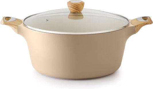 SENSARTE Ceramic Nonstick Stock Pot with Lid, 2.6/4.5/6.6/8.5/11 QT Soup Pot Casserole Pot, Non-toxic Healthy Pasta Pot, Large Cooking Pot Stew Pot, Induction Compatible, PFOA PFAS PTFE Free, Taupe