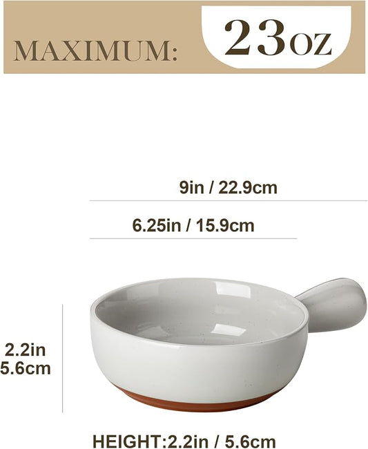 MALACASA 23 Oz French Onion Soup Bowls With Handles, Ceramic Soup Crocks for Cereal, Pasta, Beef Stew, Chilli,Oven Microwave Dishwasher Safe, Set of 4, Multicolor, Series TARA