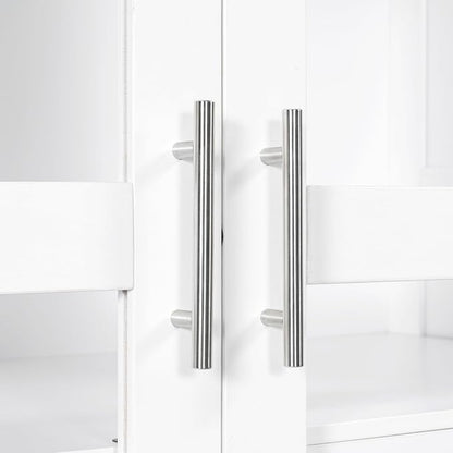 VilroCaz 75'' Tall Kitchen Pantry, Wood Freestanding Kitchen Storage Cabinet Display Cabinet with Glass Doors and 4 Built-in Drawers for Living Room Home Office (White-6.21)