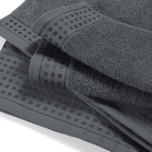 GLAMBURG Ultra Soft 4 Pack Oversized Bath Towel Set 27x54 inches, 100% Cotton Bath Towels, Highly Absorbant Compact Quickdry & Lightweight Towel, Ideal for Gym Travel Camp Pool - Charcoal Grey