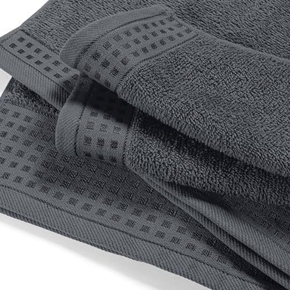 GLAMBURG Ultra Soft 4 Pack Oversized Bath Towel Set 27x54 inches, 100% Cotton Bath Towels, Highly Absorbant Compact Quickdry & Lightweight Towel, Ideal for Gym Travel Camp Pool - Charcoal Grey