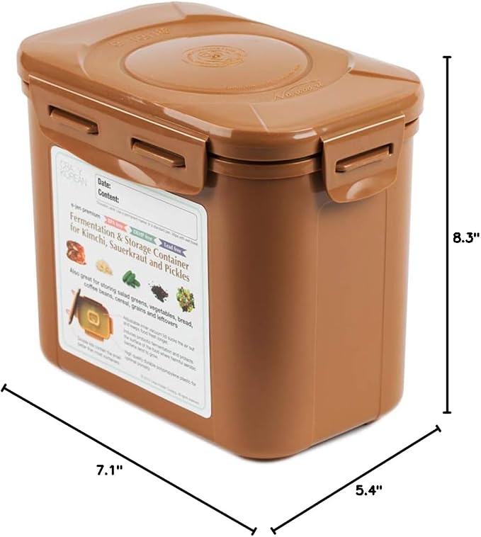 Crazy Korean Cooking Premium Kimchi, Sauerkraut Fermentation and Storage Container with Inner Vacuum Lid (0.9 Gal Sandy Brown (3.4L))