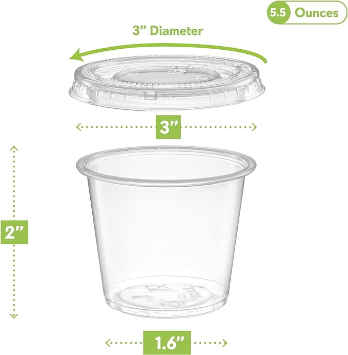 5 oz - 200 Sets Clear Diposable Plastic Portion Cups With Lids, Small Mini Containers For Portion Controll, Jello Shots, Meal Prep, Sauce Cups, Slime, Condiments, Medicine, Disposable Souffle Cups