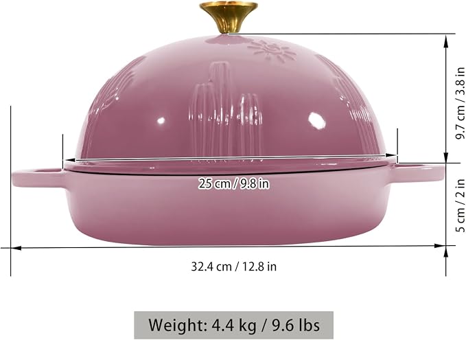 Flavehc Bread Oven Cast Iron Bread Dutch Oven with Cloche Lid for Bread Baking BerryPink Enameled Cast Iron Bread Oven with Dome Lid for Sourdough 5 qt