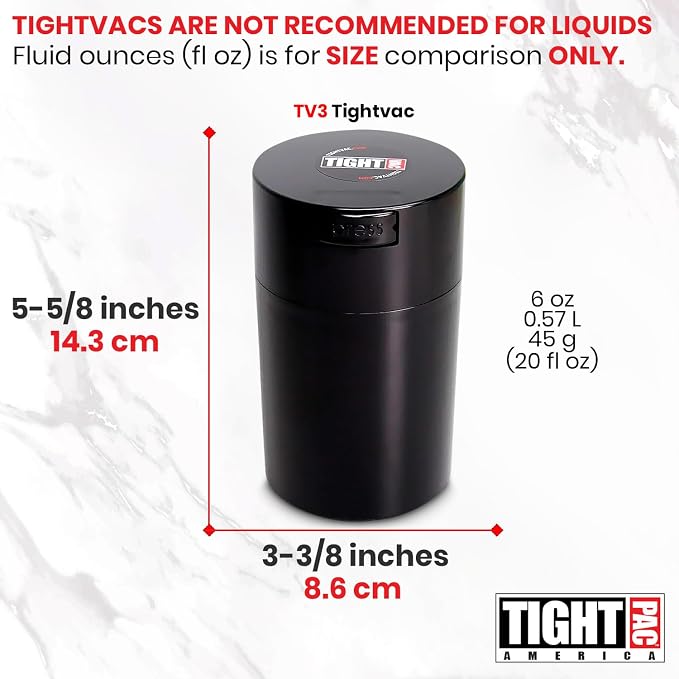 Tightvac 1 to 6 Ounce Airtight Container - Multi-use Storage Container for Herbs, Coffee and Dry Goods, Patented Vacuum Seal Airtight Containers, Black