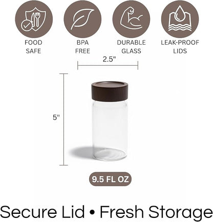 Wide Mouth Glass Storage Jars With 2.5" Acacia Wood Lids - 6 Pack of 9.5 Oz Food Storage Containers - Borosilicate Glass Canisters Sets For Kitchen - Pantry Organizers and Storage for Rice Coffee