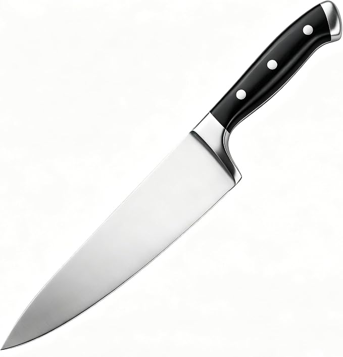 Classic 8 Inch High Carbon Steel Chef Knife, Triple Rivet Kitchen Knives with Ergonomic Handle, Ultra Sharp Cooking Knife for Meat, Vegetable and Fruit
