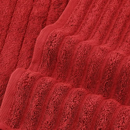 Elegant Comfort 100% Turkish Cotton Corduroy Ribbed Luxury Bath Towels 6-Piece Set, Premium Feel - Quick Dry, Highly Absorbent, Contains 2 Bath Towels, 2 Hand Towels, and 2 Washcloths, Red