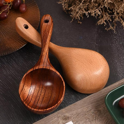 Beavorty Household Water Scoop 8.85In Wooden Handle Ergonomic Multi-Function Ladle for Kitchen Cooking Watering and Home Accessory