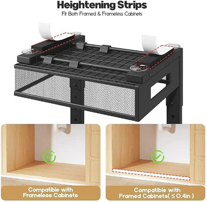 Under Sink Organizer, 2-Tier Dual Pull Out Cabinet Organizer Drawers With Smooth Circular Rail, Large Capacity Metal Mesh Sliding Shelves For Bathroom& Kitchen Storage,Height Adjustable–Black,1 Pack