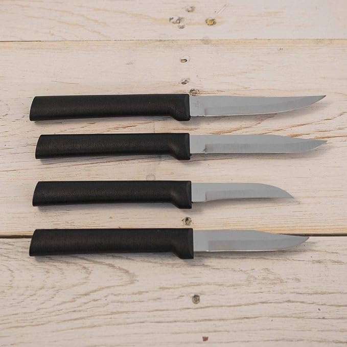 Rada Cutlery 4-Piece Granny, Regular, Peeling, and Heavy Duty Paring Knife Set, Stainless Steel Blades, Black Handle