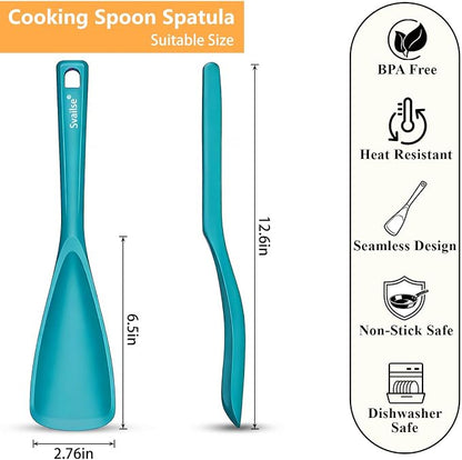 Cooking Spoon for Nonstick Cookwares, Multifunction Silicone Spatula Spoons BPA Free, Great for Mixing, Scooping, Scraping and Serving, Dishwasher Safe (2 Teal, 12.6 inch)