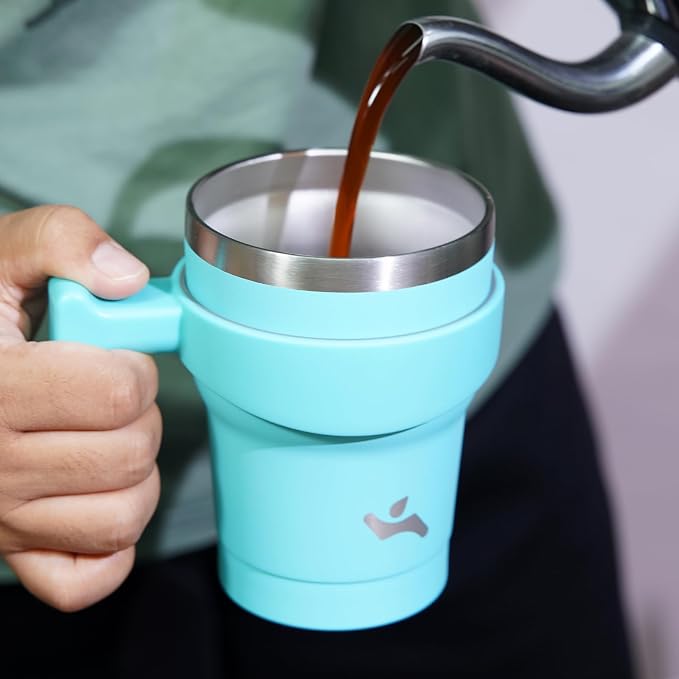 Konokyo 10 oz Tumbler with Handle and 2 Straw 2 Lid, Insulated Water Bottle Stainless Steel Vacuum Cup Reusable Travel Mug,Turquoise