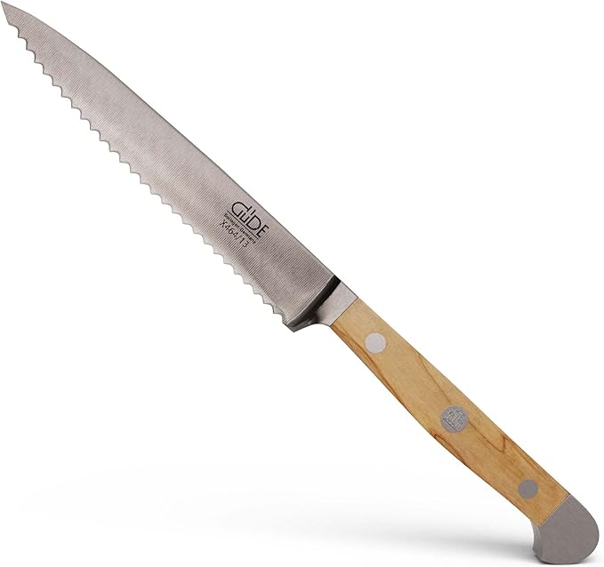 Guede Alpha Olive Series Hand Forged Hand Sharpened Stainless Steel Olive-Wood Handle Tomato Knife, 5-Inch