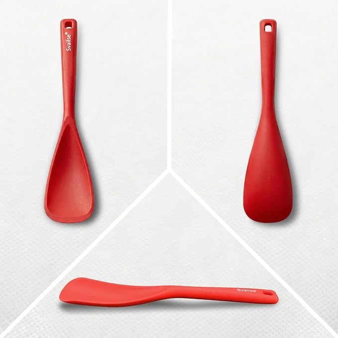 Silicone Spatula Spoon, Heat Resistant Multifunction Spoons BPA Free, Cooking Spatulas for Mixing, Scooping, Scraping and Serving, Dishwasher Safe (2 Red, 12.6 inch)