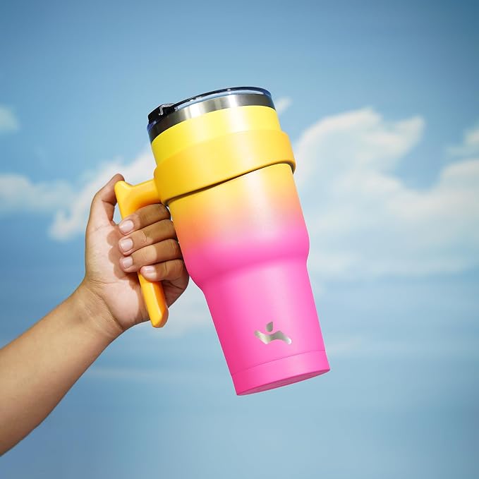 Konokyo 40 oz Tumbler with Handle and 2 Straw 2 Lid, Insulated Water Bottle Stainless Steel Vacuum Cup Reusable Travel Mug,Rainbow