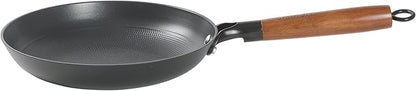 Babish 9.5 Inch Cast Iron Skillet with Wooden Handle, Pre-Seasoned Nonstick Pan with Honeycomb Textured Cooking Surface, Induction Oven Safe Skillet for Searing, Frying Eggs, Steak and Stir Fry