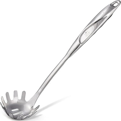 Zulay Kitchen Stainless Steel Pasta Spoon - 12” Spaghetti Server with Teeth & Draining Holes - Rust-Resistant Pasta Fork for Noodles & Pasta - Dishwasher Safe Utensil for Everyday Use