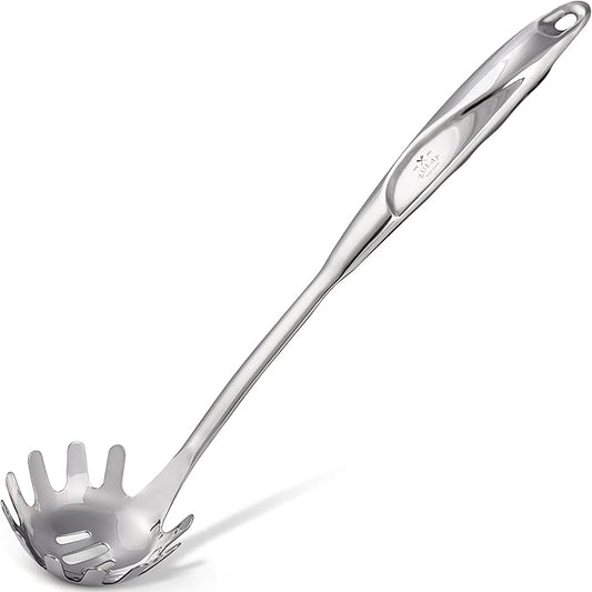 Zulay Kitchen Stainless Steel Pasta Spoon - 12” Spaghetti Server with Teeth & Draining Holes - Rust-Resistant Pasta Fork for Noodles & Pasta - Dishwasher Safe Utensil for Everyday Use