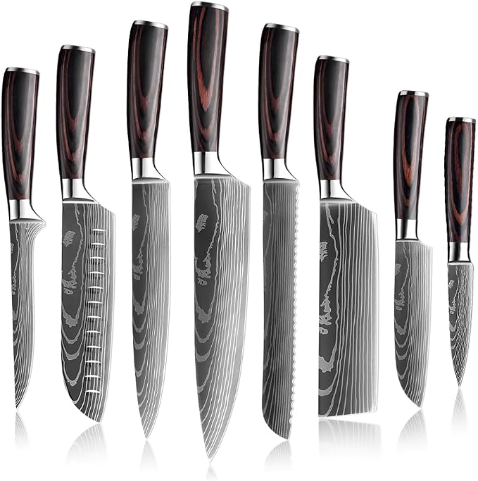 XITUO 8-Piece Knife Set for Kitchen, High Carbon Stainless Steel Ultra Sharp Chef Knives, Ergonomic Pakkawood Handle, Complete Cooking Knife Set in Gift Box