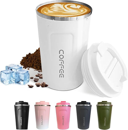 SPLMIFA Travel coffee mugs leak-proof, reusable coffee cups with lids, stainless steel vacuum insulated coffee tumblers, thermal insulation cups for men & women keep drinks hot & cold(2nd-White, 12OZ)
