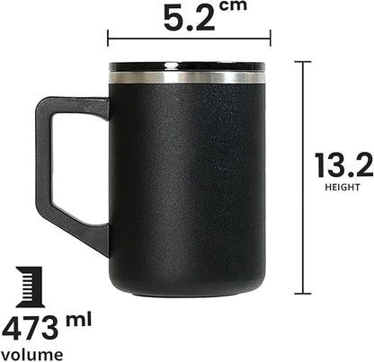 Elemental Insulated Coffee Mug - Triple-Wall Stainless Steel Summit Travel Cup for Hot and Cold Drinks - Thermal Coffee Mug with Lid and Handle for Camping, Office & Travel 16oz - Black