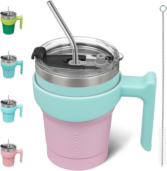 BJPKPK 10 oz Tumbler With Handle Stainless Steel Insulated Tumblers With Lid And Straw For Women,Bubble Gum
